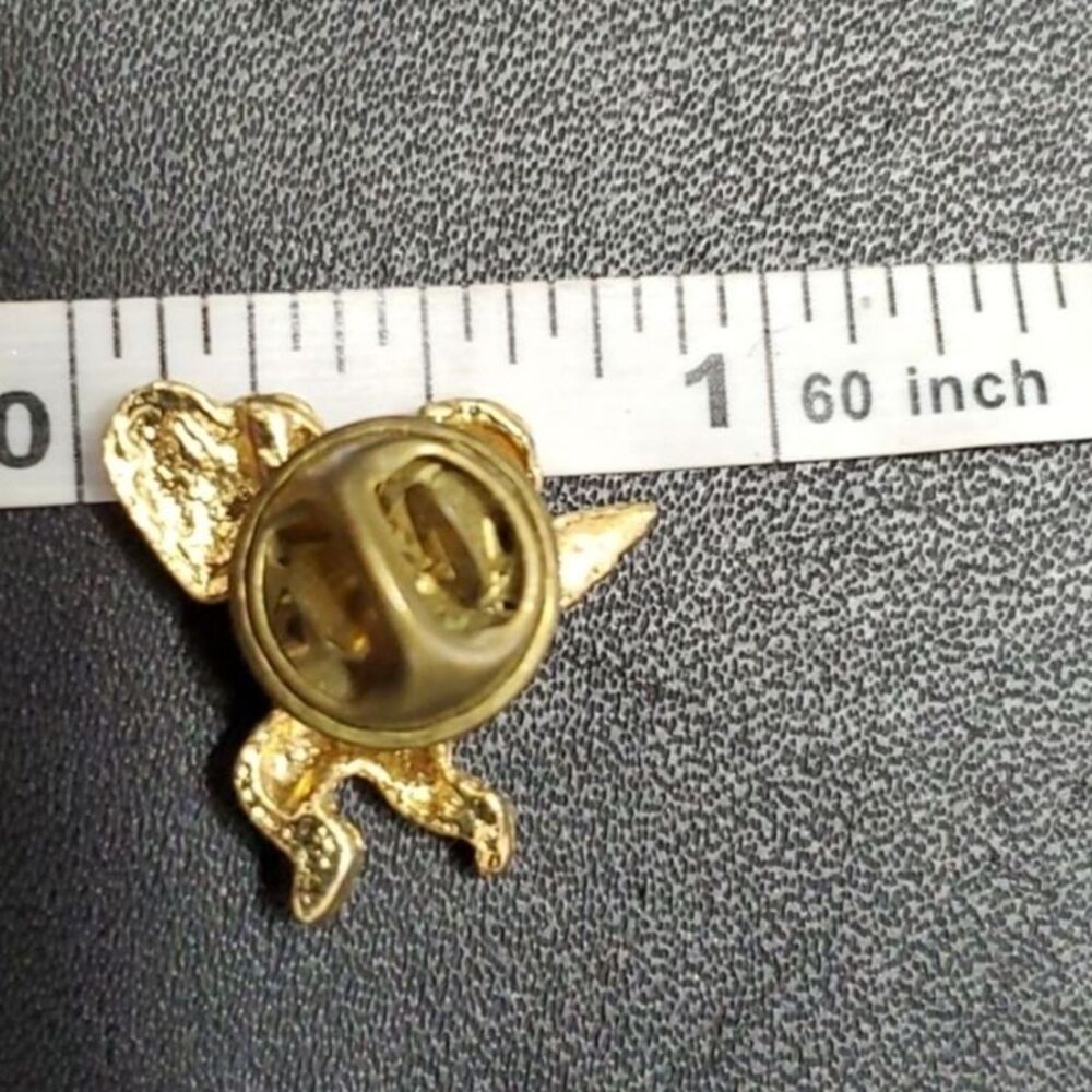 Gold tone cupid brooch red heart clear rhinestone - Picture 7 of 9